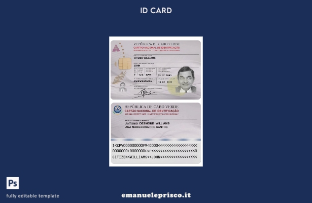 modello di carta d'identità di Capo Verde in stile verificato
